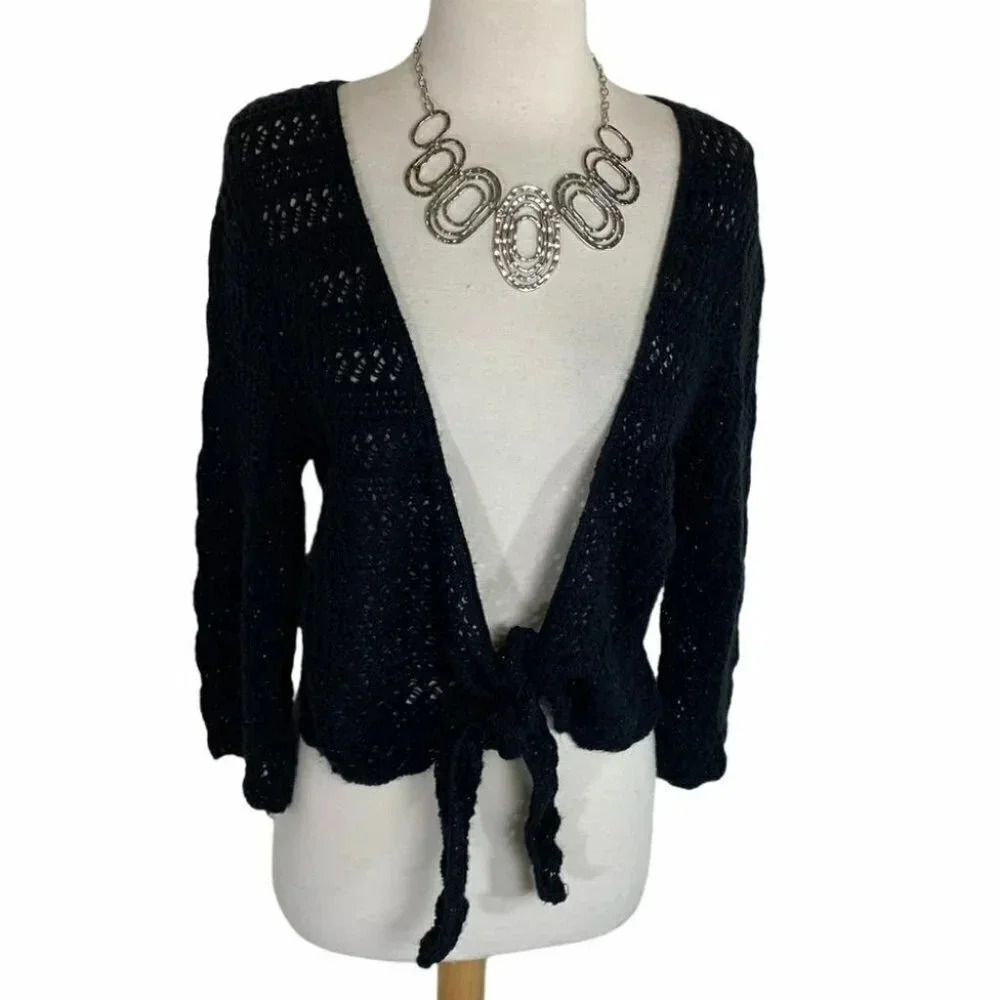 Faded Glory‎ 1X black knitted front tie sweater